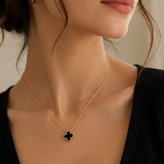 Korean Women's Luxury Inspired Four-Leaf Clover Motif Necklace
