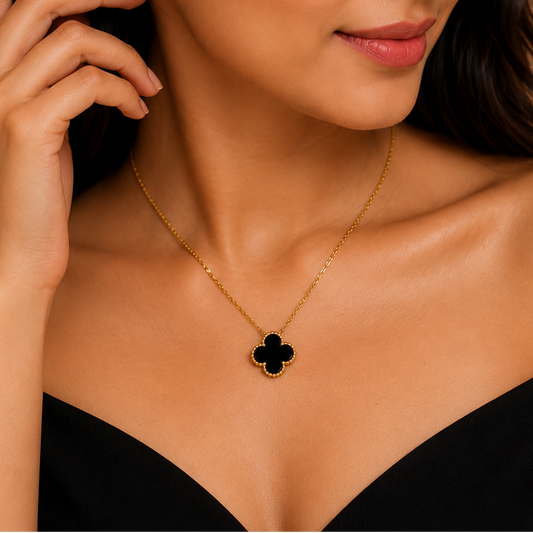 Korean Women's Luxury Inspired Four-Leaf Clover Motif Necklace